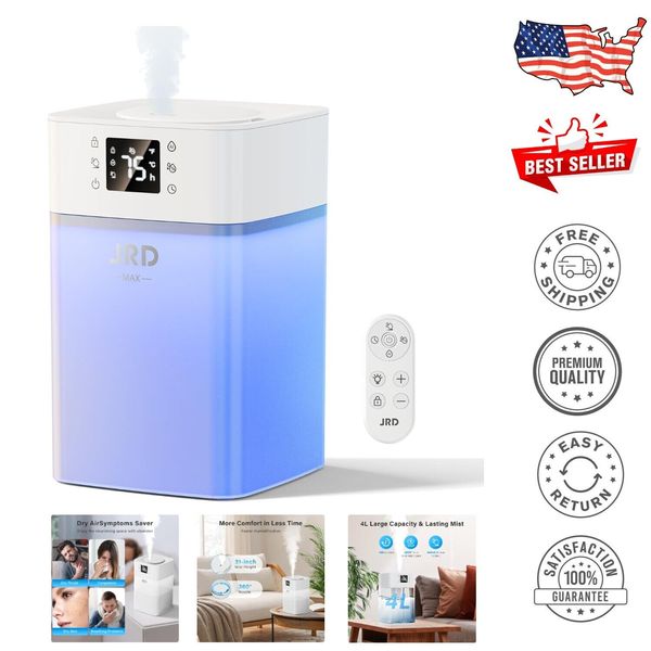 4L Cool Mist Humidifier with 40H Runtime, 360° Nozzle & Night Light for Bedrooms