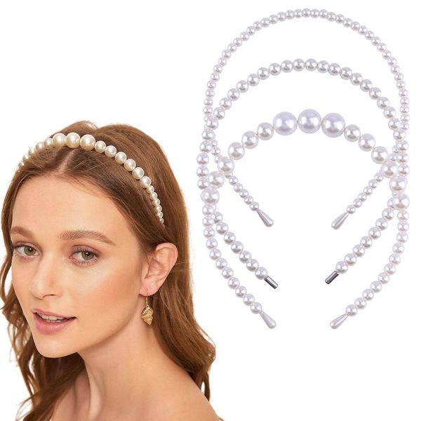 DULSPUE Haarreif Braut mit Perlen,Braut Hochzeit Haarreif Diadem Mädchen Stirnband Kronen,3 Verschiedene Größen