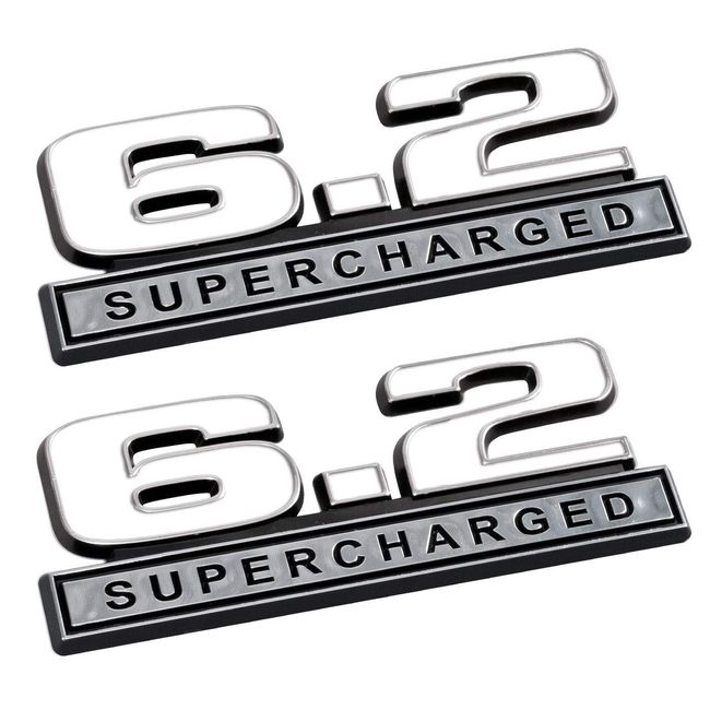 6.2 Liter Supercharged Emblems in White and Chrome - Pair