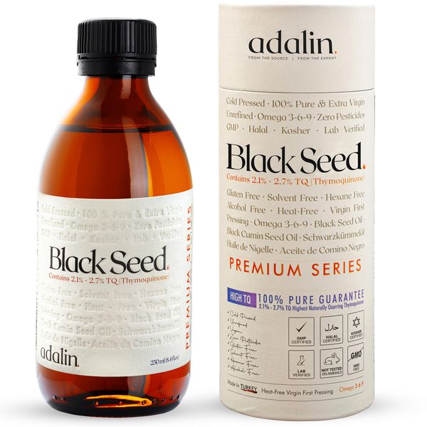 ADALIN Black Seed Oil Liquid 8.4 fl oz | Nigella Sativa Seed Oil | High Thymoquinone | Cold Pressed | Glass Bottle | Blackseed | Vegan | Gluten Free