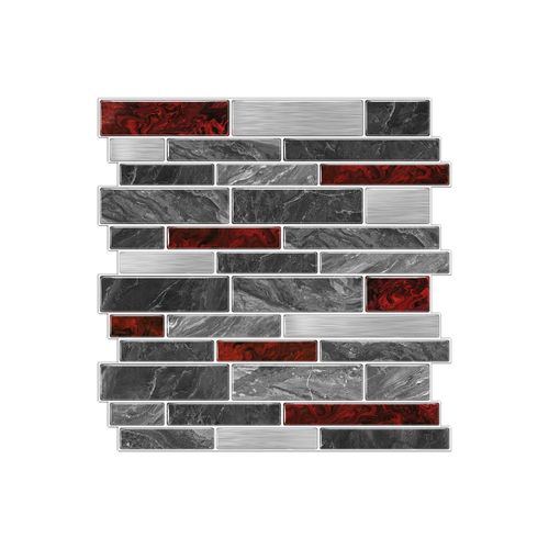 VICCI 12-Sheet Peel and Stick Tile Backsplash, Vinyl Waterproof Tiles Decals 12 x 12 inch Self Adhesive Wall Sticker for Kitchen, Bathroom & Laundry Room (Grey & Red Marble Style)