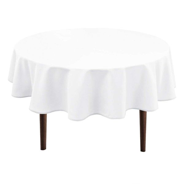 Hiasan White Round Tablecloth 60 Inch - Waterproof Stain Resistant Spillproof Polyester Fabric Table Cloth for Dining Room Kitchen Parties