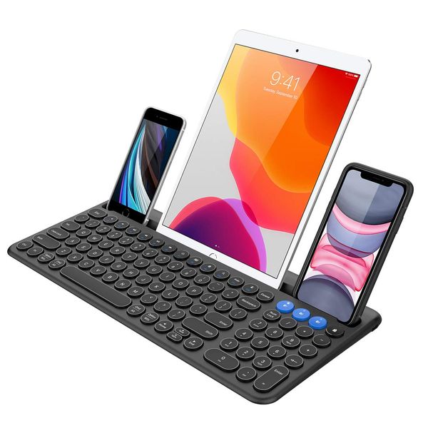 Arteck Wireless Bluetooth Keyboard for Windows, iOS, Android, Computer, Laptop, Smartphone - Multi-Functional with Built-in Cradle