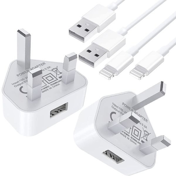 iPhone Charger, [Apple MFi Certified] 2-Pack iPhone Charger Cable 1M with USB Charger Plug Lightning Cable Wall Charger Power Adapter UK for iPhone 13 12 11 Pro Max/Xs/Xs Max/XR/X 8/7/6, iPad, iPod