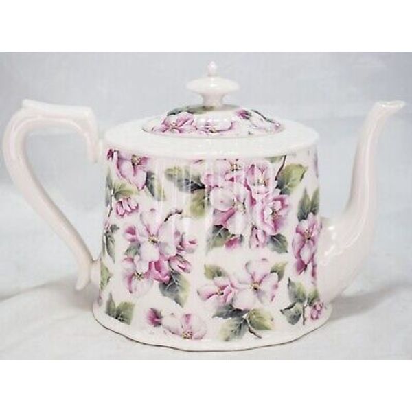 Delton Products Apple Blossom Floral Ceramic Teapot