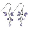 Franki Baker Amethyst Gemstone & Sterling Silver Drop Vine Leaf Earrings. Length:5cm