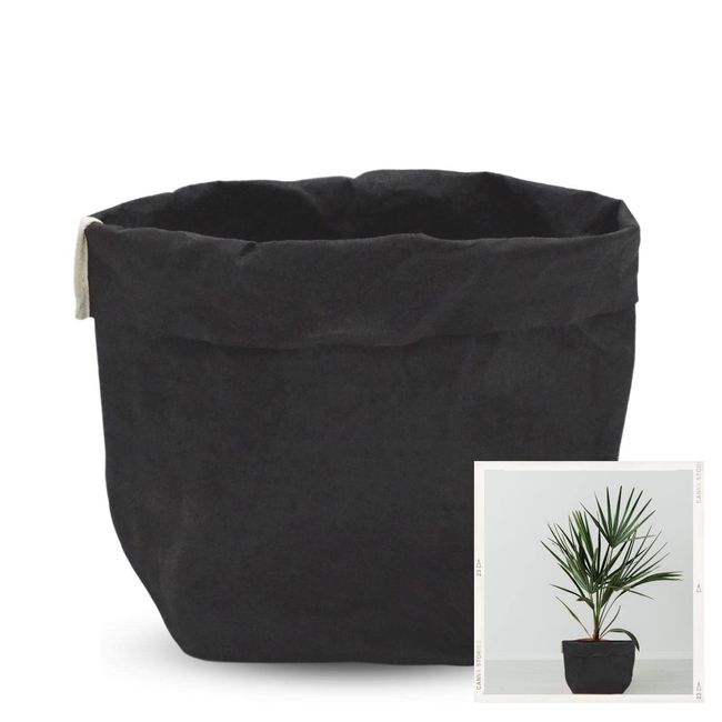 Racine de lotus Pot Cover, Stylish (Washable Kraft Paper) Planter Cover 7.9 x 13.4 inches (20 x 34 cm) (Large: Black)