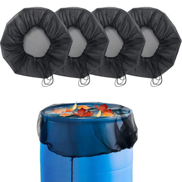 Mesh Cover for Rain Barrel with Drawstring, 4 Pack Water Collection Barrels Cover Netting Screen for Preventing Fallen Leaves Debris Rain Barrel Accessories(40 Inch)