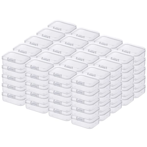 LJY 100 Pieces Rectangular Empty Mini Clear Plastic Organizer Storage Box Containers with Hinged Lids (55 x 40 x 20 mm, Transparent)