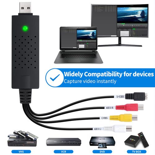 USB 2.0 Audio Video Grabber, VHS Video Adapter Digitizing Device Converter Capture Card for Windows 11/10/8/7/XP/Vista/2000