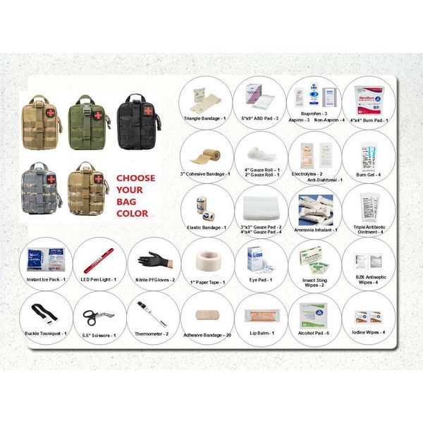 85 Piece Deluxe EDC IFAK Emergency First Aid Kit Pack & ColorChoice Tactical Bag