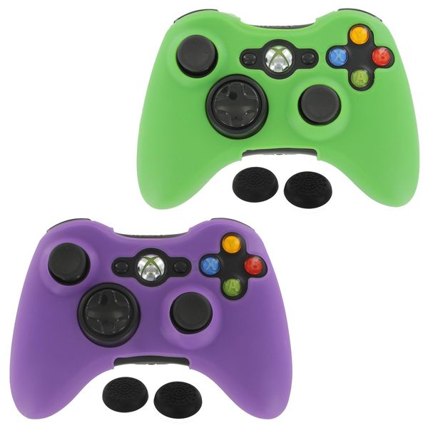 Protective cover & Thumb grips for Microsoft Xbox 360 controller – twin pack Green & Purple | ZedLabz