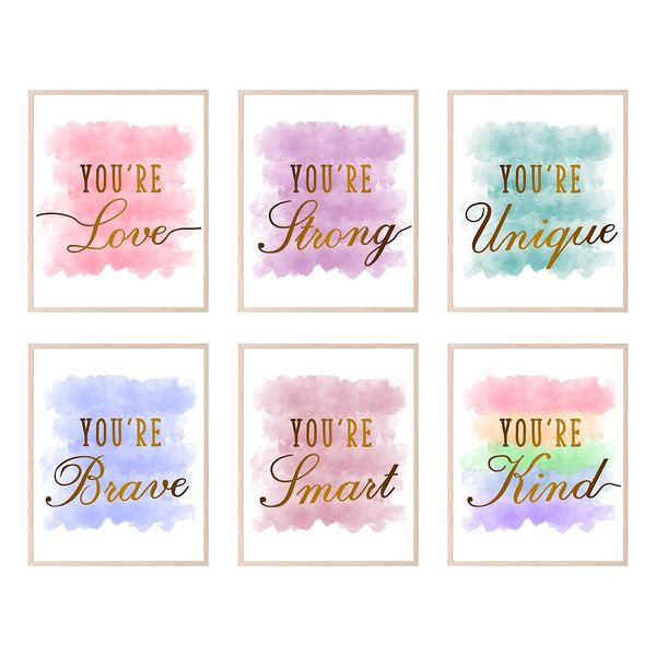 HOMANGA Girls Room Decor Posters, Kids Room Wall Art, Girls Room Wall Decor, Posters For Teen Girls Room, Girls Wall Decor Prints for Bedroom, Nursery Room, Playroom (Set of 6, 20x25 CM, Unframed)