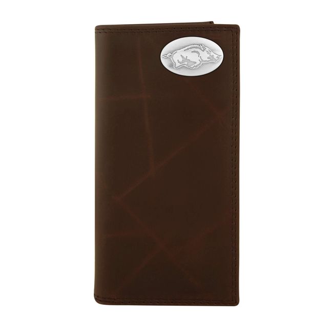 NCAA Arkansas Razorbacks Zep-Pro Wrinkle Leather Roper Concho Wallet (Brown)