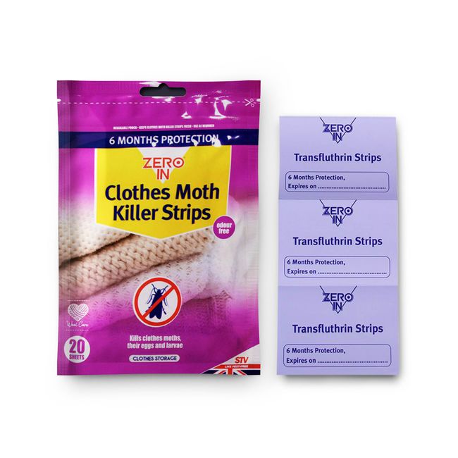 Zero In Clothes Moth Killer Strip s – 20-Pack. Place in Wardrobes, Cupboards and Drawers to Kill Clothes Moths, Eggs, and Larvae. Fragranced