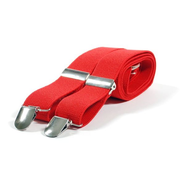 Plain Coloured Trouser Braces Suspenders - Black, White, Red (Red)