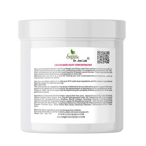 Cream Base - Concentrated Silky Rich Base Cream for Cosmetics 100% Vegan, Advanced Hydration Formula, Gentle, Suitable for All Skin Types - DIY Creams Lotions Base Essential Oils - 1 LB - by Cocojojo
