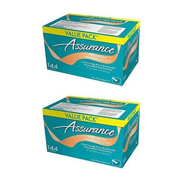 Assurance Premium Washcloths Value Pack 144 Count Carton (2-Carton Multipack 288 Washcloths Total)