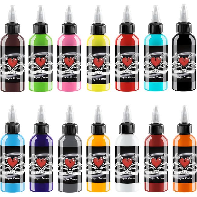 DLD14PCS All Purpose Tattoo Ink - Vegan 1oz (30ml) LOT Dazzling Tattoo Supplies Dynamic Pigment Color Line -Tattoo Ink Set - Surprise Gift14.