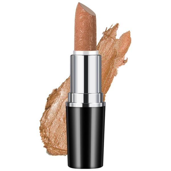 Anglicolor Glitzer Lippenstift Metallic Glänzend Glossy, Shimmer Lipstick Seidig Velvet Langanhaltend Feuchtigkeitsspendende, Vegan Lipgloss Damen Mädchen Make-up (#10 SAHARA GOLD)