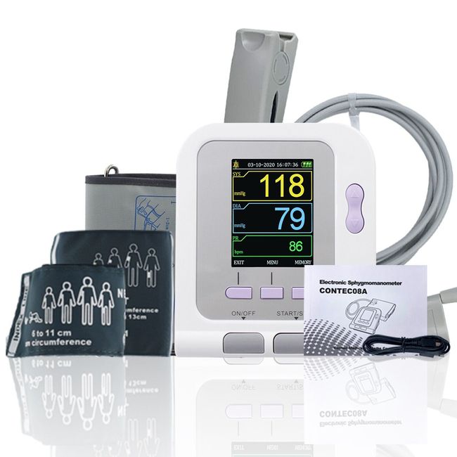 FDA Upper Arm Blood Pressure Monitor Machine Adult Pediatric 4 Cuffs+SpO2+Power