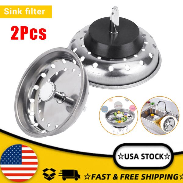 2pcs Kitchen Sink Basket Strainer Stainless Steel and Drain Stopper Fits most US