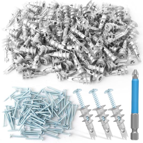 QCQIANG 240pcs Zinc Self-Drilling Drywall Anchors, Anchor and Screw Combination with Cross Groove Drill Bit, Heavy Duty Metal Wall Anchors with Self-Tapping Screws