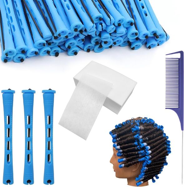 40 Pcs Perm Rods, 0.35 Inch Perm Rollers with 40 Pcs Perm Papers 1 Rat Tail Comb, Home Perm Kit for Women for Natural Hair Long Short Hair Styling Tool Hair Curlers