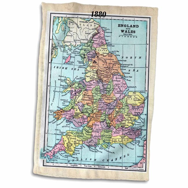 3D Rose 1880 Map of England and Wales TWL_38898_1 Towel, 15" x 22"