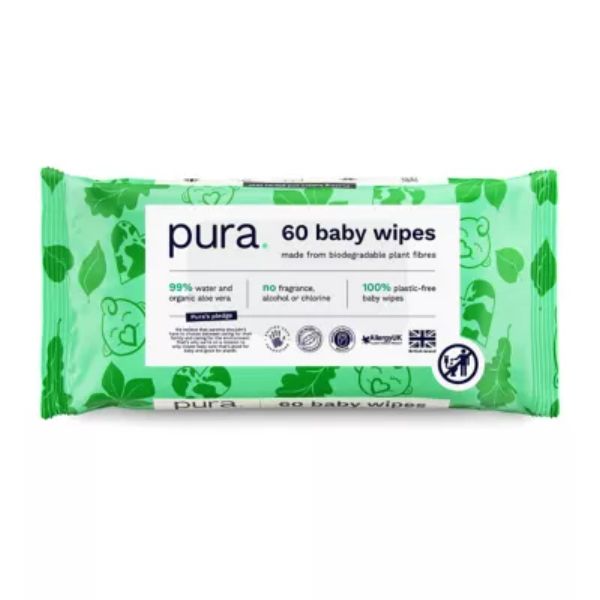 Pura Plastic Free Baby Wipes 60pk