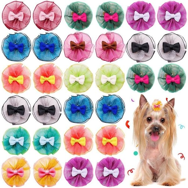 100Pcs Lace Design Dog Rubber Band Hair Bows Pet Cat Hair Grooming Accessories