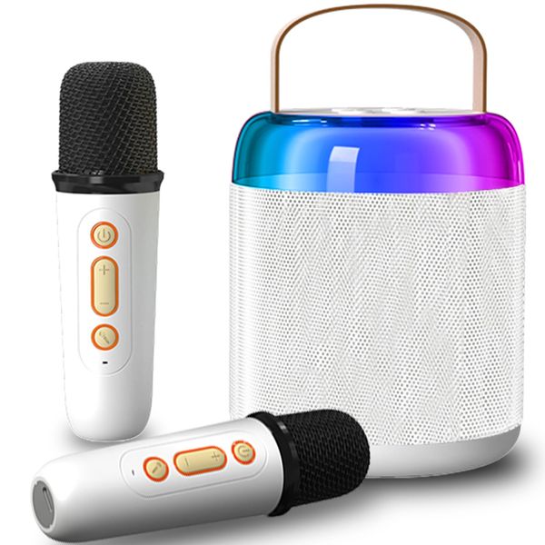 Ringkok Karaoke Machine for Kids, Mini Karaoke Machine with 2 Wireless Microphones, Portable Bluetooth Karaoke Speaker for Kids 4, 5, 6, 7, 8, 9, 10, 12 (White)