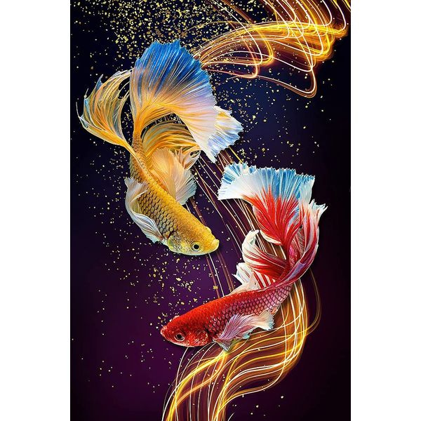 BetterJonny Diamond Painting, 5D Diamond Art Koi Diamond Painting Cross Stitch Handmade DIY Craft Kit 30x50cm..