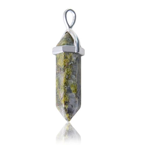 Aituo Gorgeous Quartz Crystal Healing Stones Point Chakra Cut Gemstone atural White Crystal+Amethyst+Rose Quarts Healing Point Chakra Pendants for Necklace Jewelry Making (Unakite)