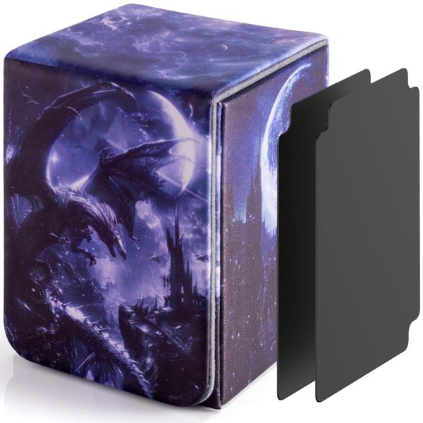 ULTRGEE Deck Box for YGO Cards - 2 Dividers, Card Storage Box Holds 100+ Single Sleeved Cards, Deck Boxes Compatible with TCG/OCG/MTG (Midnight Dragon)