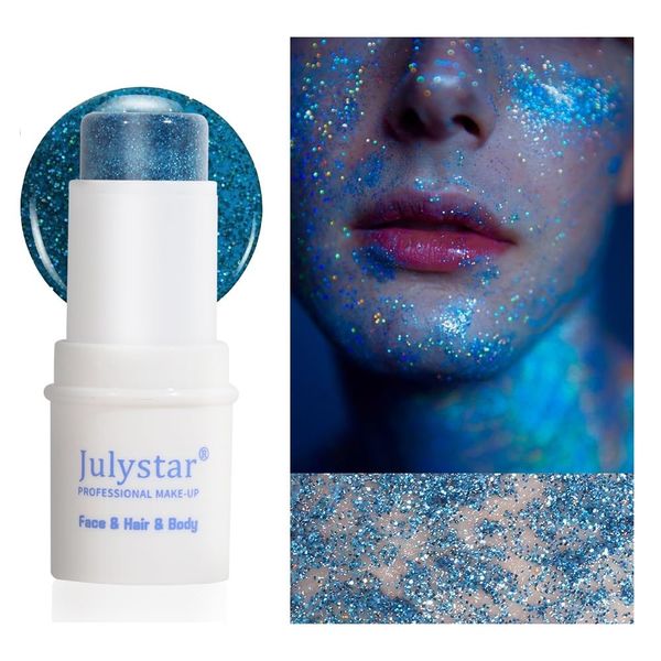 Body Glitter Stick,Waterproof Mermaid Face Glitter Gel Makeup, Holographic Sequins Paint for Face/Body/Hair/Eyes/Lip. (04-Blue)