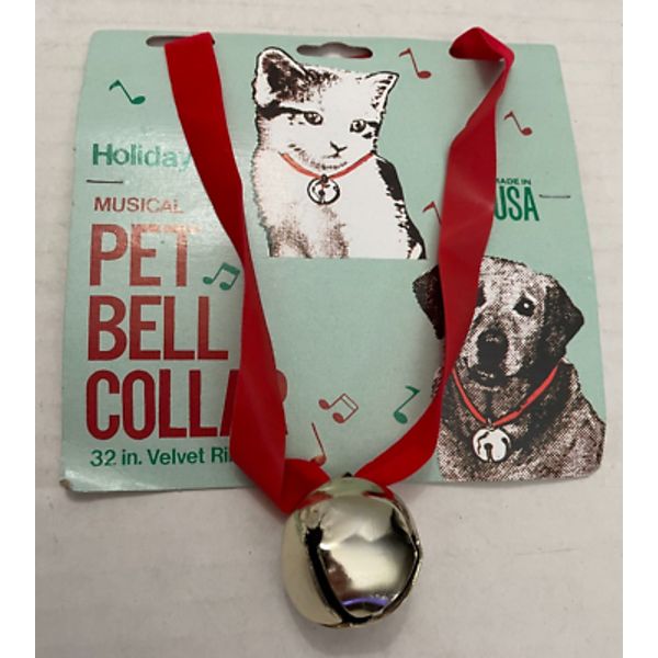 Vintage Pet Bell Collar 32 In Red Velvet Holiday USA Dog or Cat