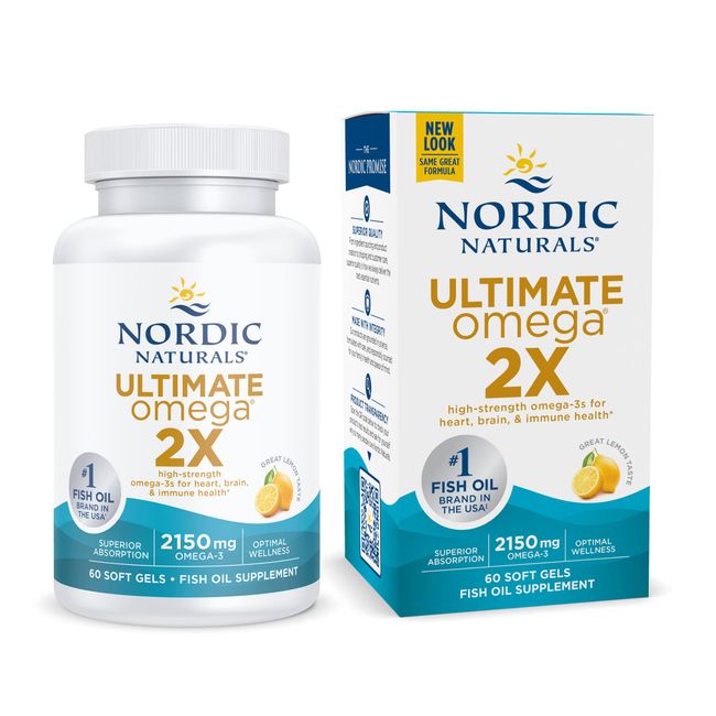 Nordic Naturals Ultimate Omega 2X, Lemon Flavor - 60 Soft Gels - 2150 mg Omega-3 - High-Potency Omega-3 Fish Oil with EPA & DHA - Promotes Brain & Heart Health - Non-GMO - 30 Servings