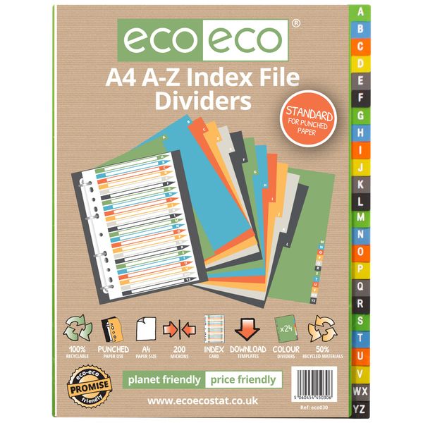 eco-eco A4 50% Recycled Set 24 A-Z Index File Dividers