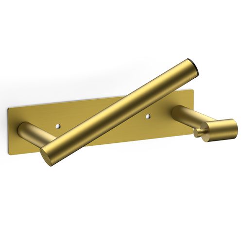 FORIOUS Toilet Paper Holder, Adhesive or Wall Mounted Options, Stainless Steel Rustproof Stick on no Drilling Double Post Pivoting Toilet Tissue Roll Holder Wall Mount for Bathroom, Brushed Gold