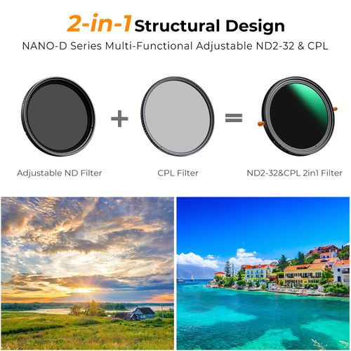 K&F Concept 67mm Variable Fader ND2-32 ND Filter and CPL Circular Polarizing Lens Filter in 1 for Camera Lens Waterproof Neutral Density Polarizer Filter (Nano-D Series)
