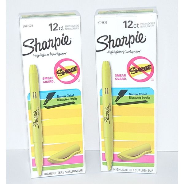Sharpie Narrow Chisel Tip Smear Guard Yellow Highlighters 24 ct