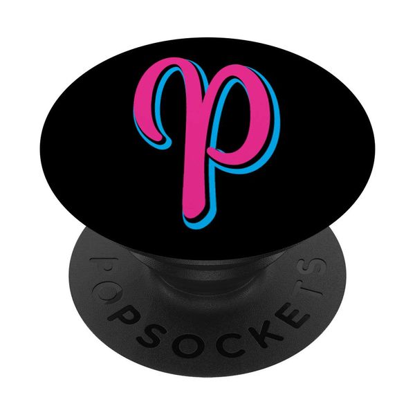 Capital Letter "P" Pink Black Blue Handwritten Script PopSockets Swappable PopGrip
