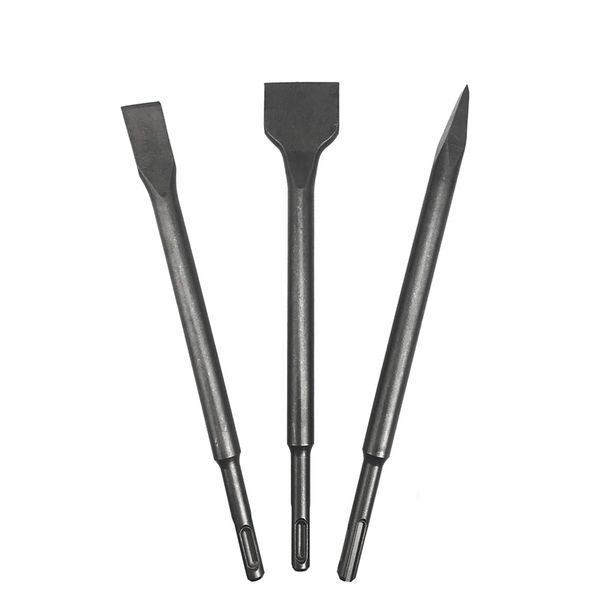 NORTOOLS 3 PCS 40Cr SDS-Plus Chisels Set Point (250mm)/ Flat (20x250mm)/ Spade (40x250mm) for Masonry Brick Wall Granite