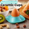 Flexzion Egg Cups for Soft Boiled Eggs - Set of 6 Ceramic Egg Holder - Stackable Egg Coddler Cups with Base for Serving, Breakfast, Brunch - Kitchen Table Decor, Blue