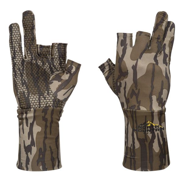 Mossy Oak Bottomland Stretch Fit Fingerless Hunting Gloves - Lightweight Camouflage Glove Liner by North Mountain Gear