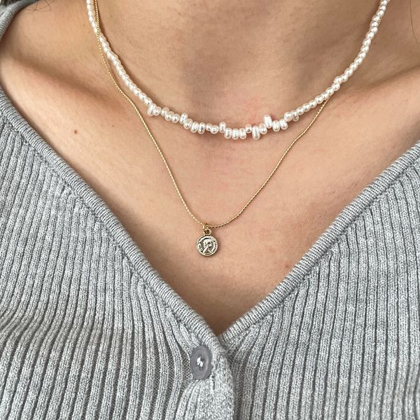 [Free Shipping] Mini Coin Necklace Two-Line Pearl Necklace