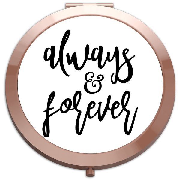 Always and forever [CM17PMR] romantic statement compact pocket mirror - rose gold round circle shape