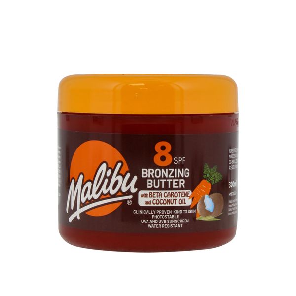 Malibu Sun SPF 8 Bronzing Tanning Body Butter with Beta Carotene and Coconut Oil, Water Resistant, Tropical Coconut Fragrance, 300ml