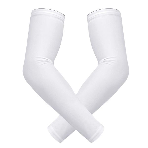 HDE Arm Sleeves for Men Women, Compression Sleeve Arm UV Protection Basketball Baseball Football White - S